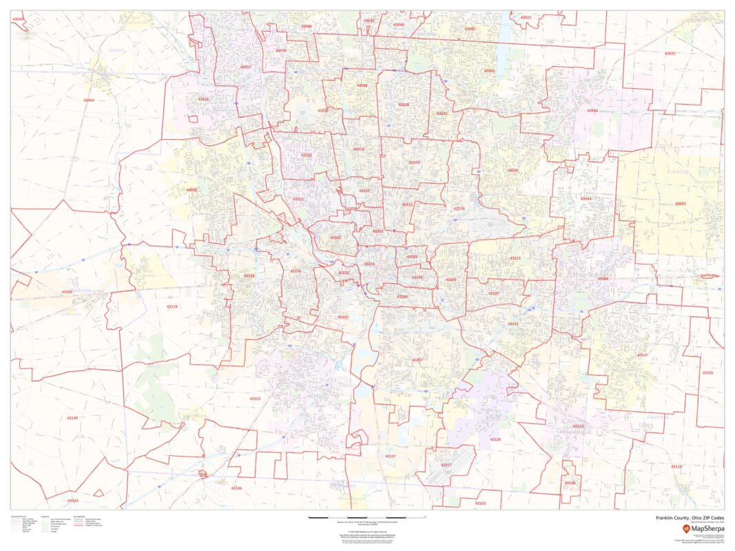 Franklin County, Ohio ZIP Codes by MapSherpa - The Map Shop