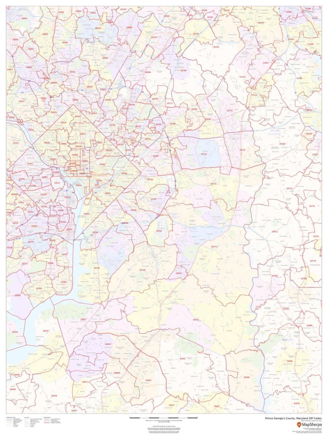 Prince George S County Maryland ZIP Codes By MapSherpa The Map Shop   County Zip Princegeorges MD Large 1152x1536 