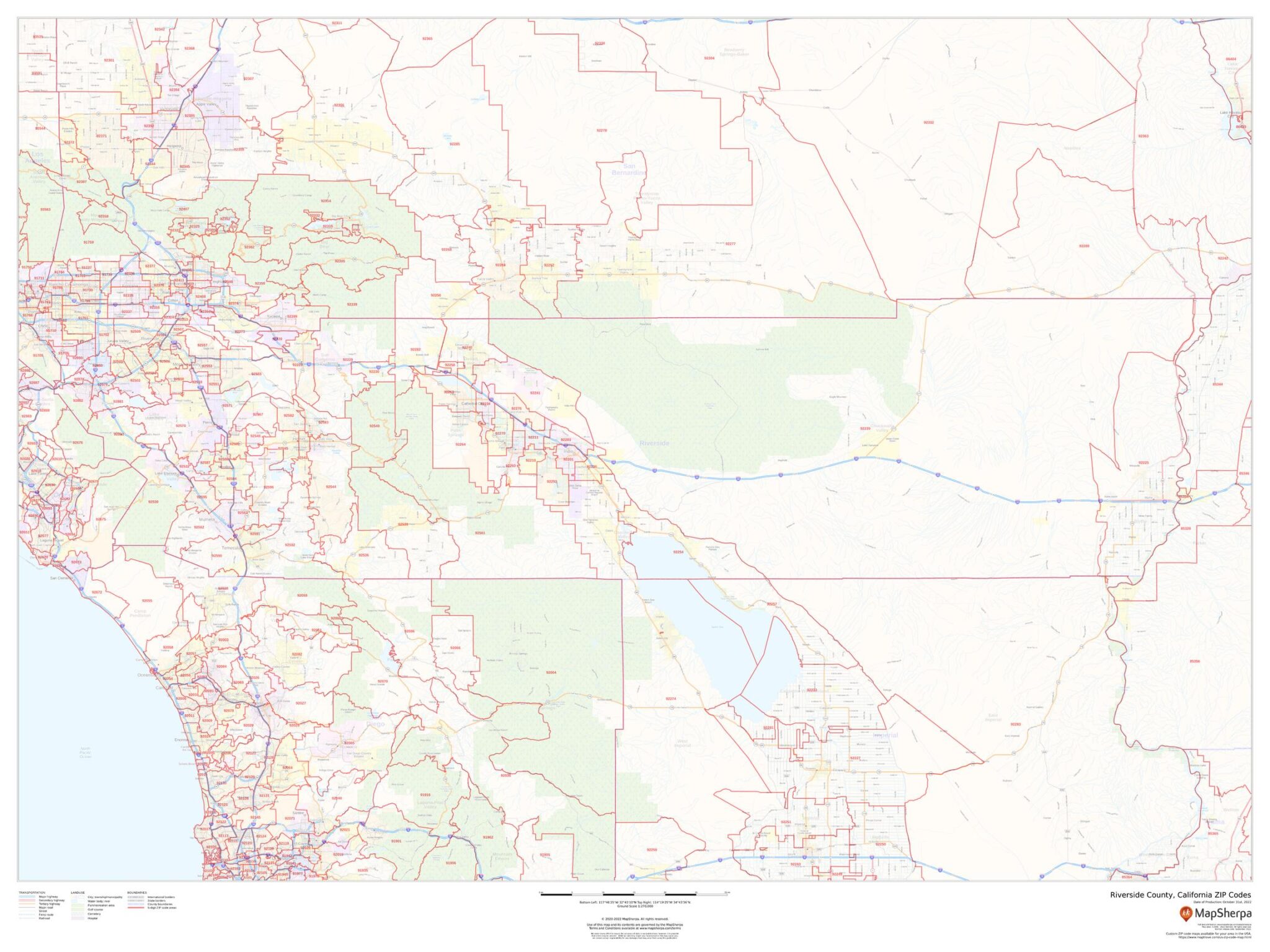 Riverside County, California ZIP Codes by MapSherpa - The Map Shop