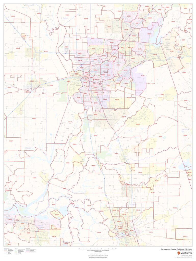 Sacramento County, California ZIP Codes by MapSherpa The Map Shop