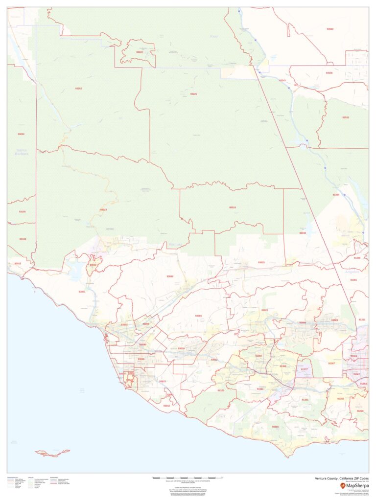 Ventura County, California ZIP Codes (Mainland) by MapSherpa - The Map Shop