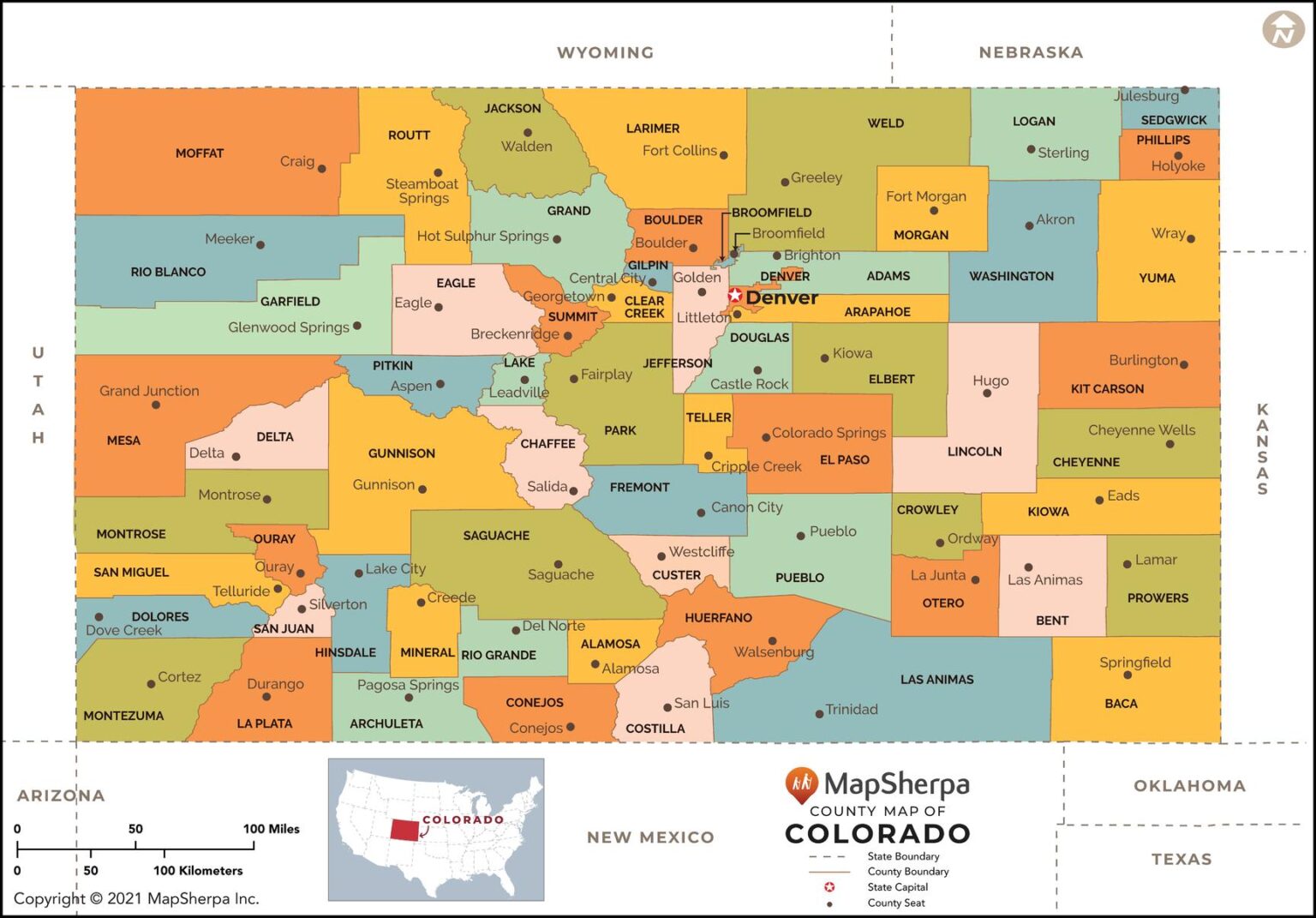 Colorado Counties Map By Mapsherpa The Map Shop 1714
