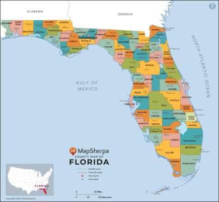 Florida Counties Map by MapSherpa - The Map Shop