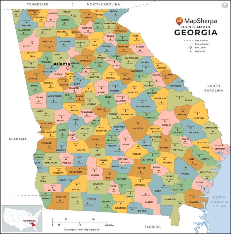 Georgia Counties Map by MapSherpa - The Map Shop