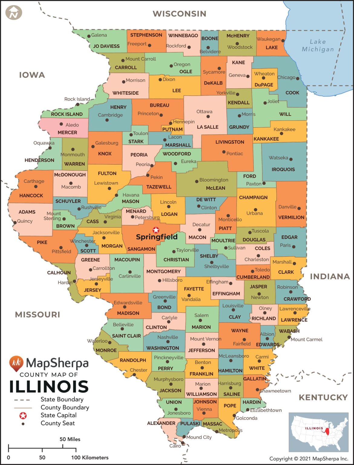 Illinois Counties Map By Mapsherpa The Map Shop 0706