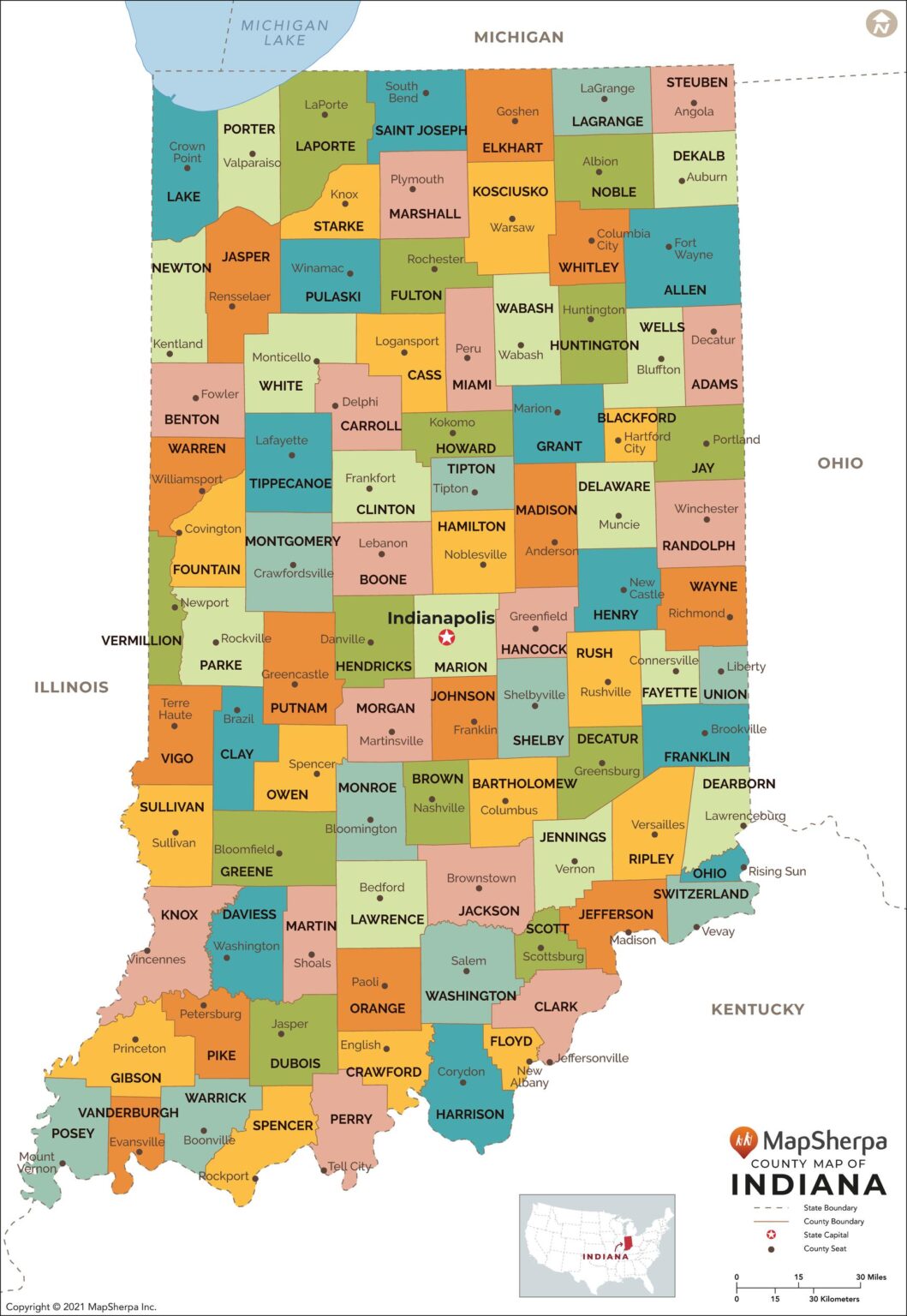 Indiana Counties Map By Mapsherpa The Map Shop 7390