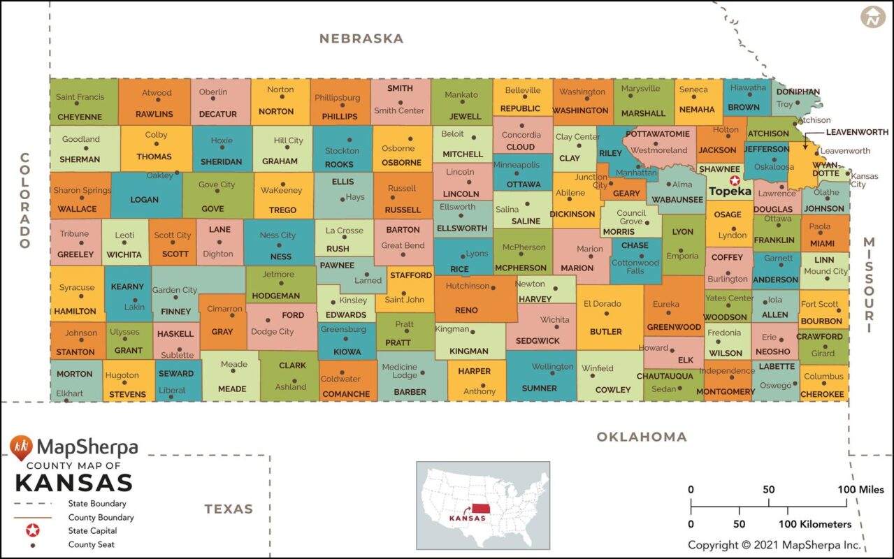 Kansas Counties Map By Mapsherpa The Map Shop