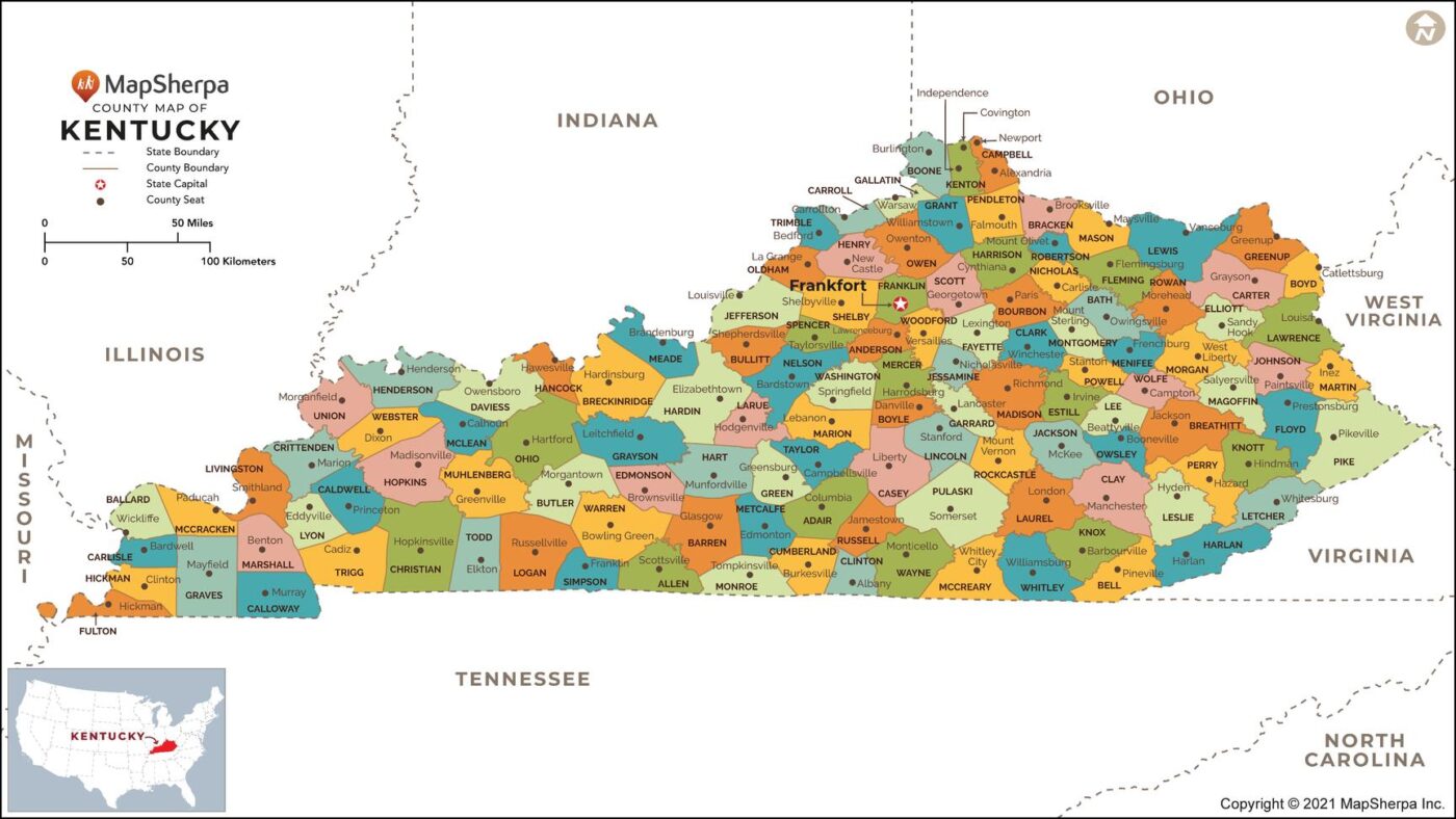 Kentucky Counties Map by MapSherpa - The Map Shop