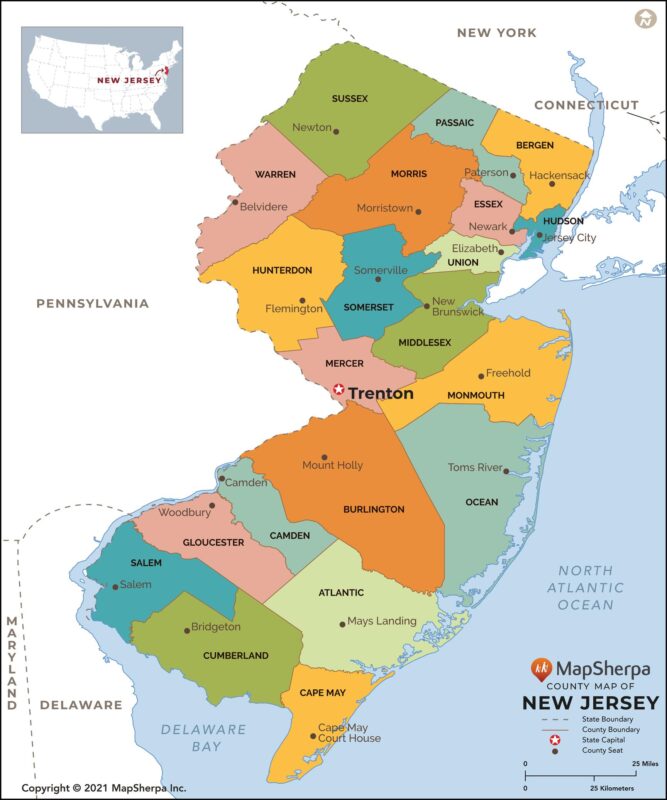 New Jersey Counties Map by MapSherpa - The Map Shop