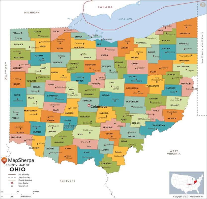 Ohio Counties Map by MapSherpa - The Map Shop