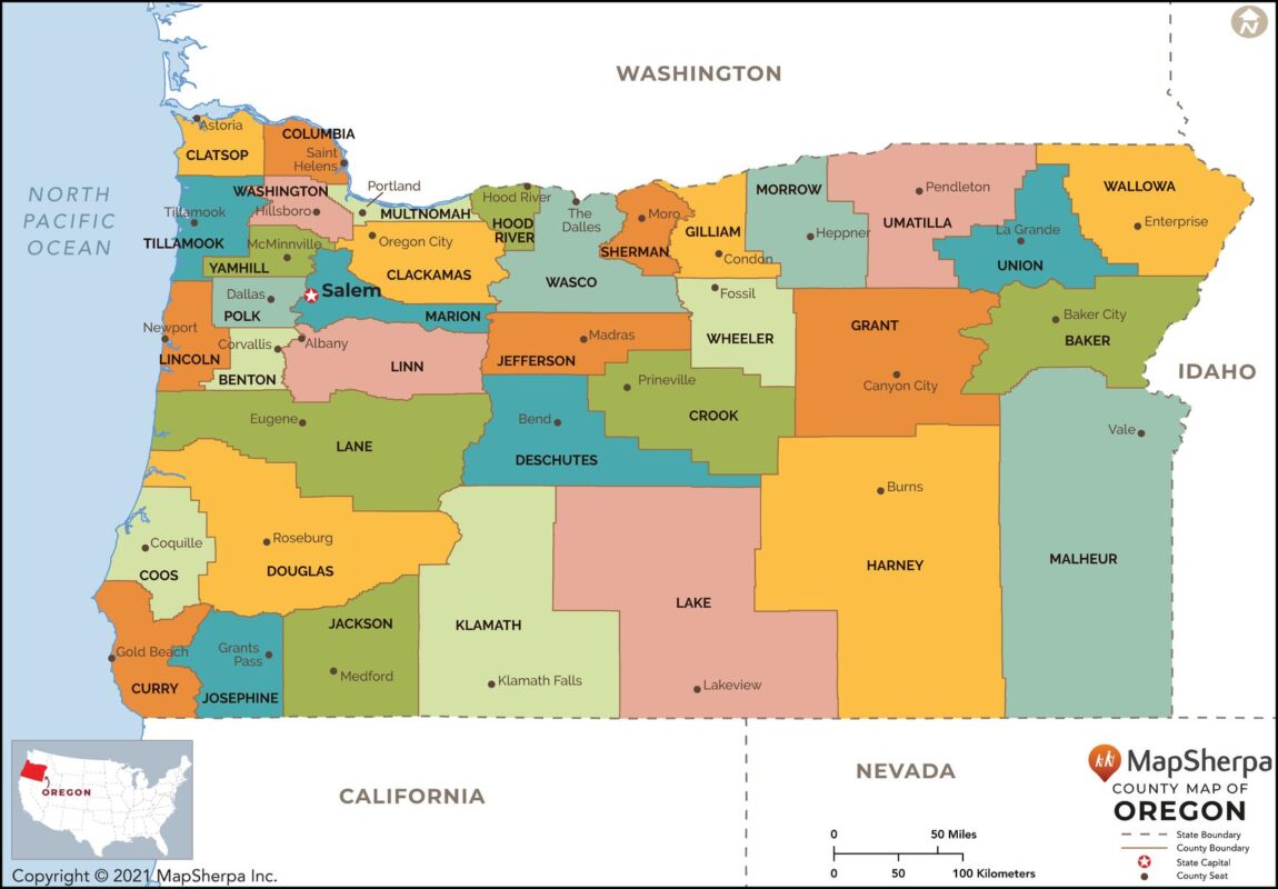 Oregon Counties Map by MapSherpa The Map Shop