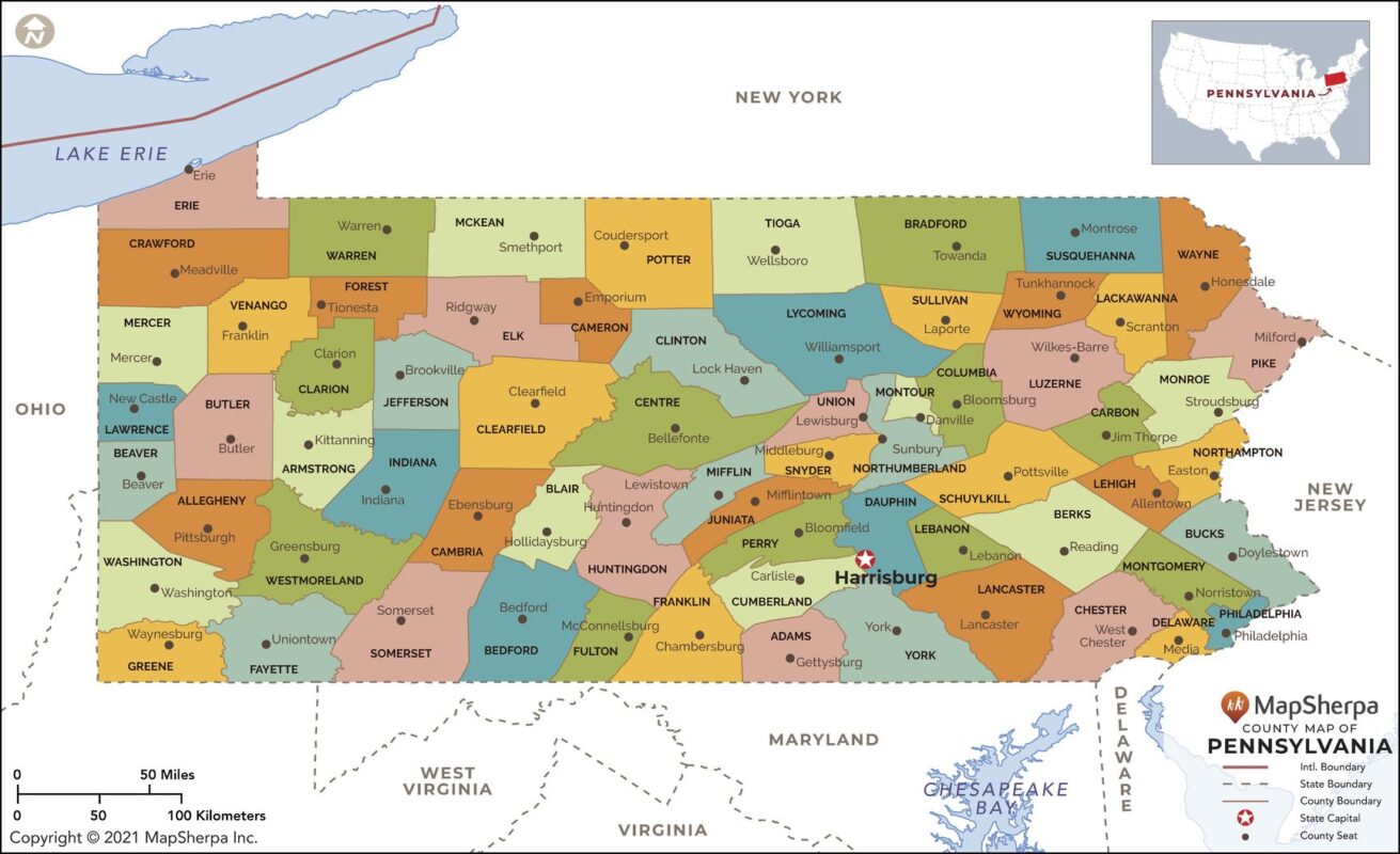 Pennsylvania Counties Map By Mapsherpa - The Map Shop