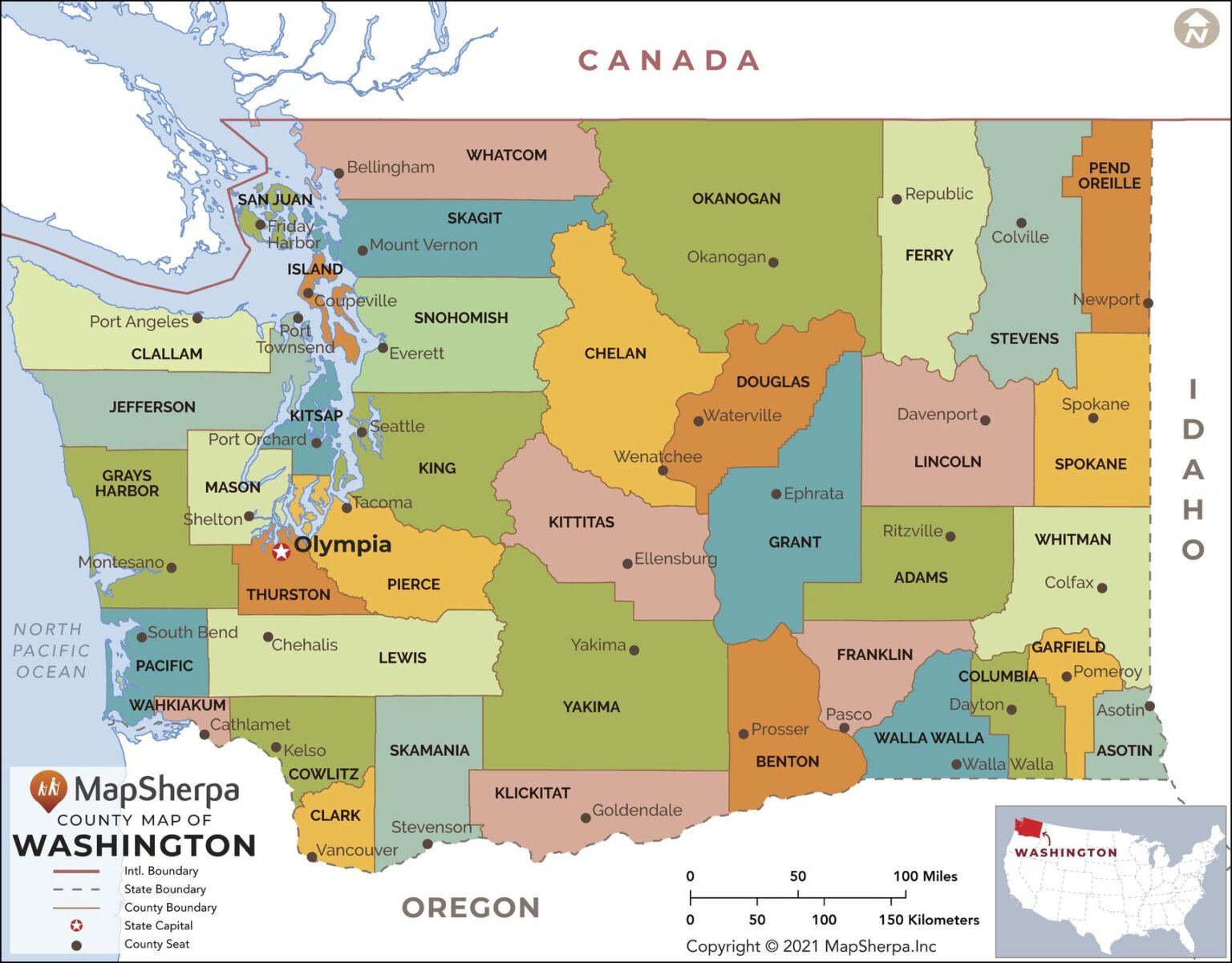 Washington Counties Map by MapSherpa - The Map Shop