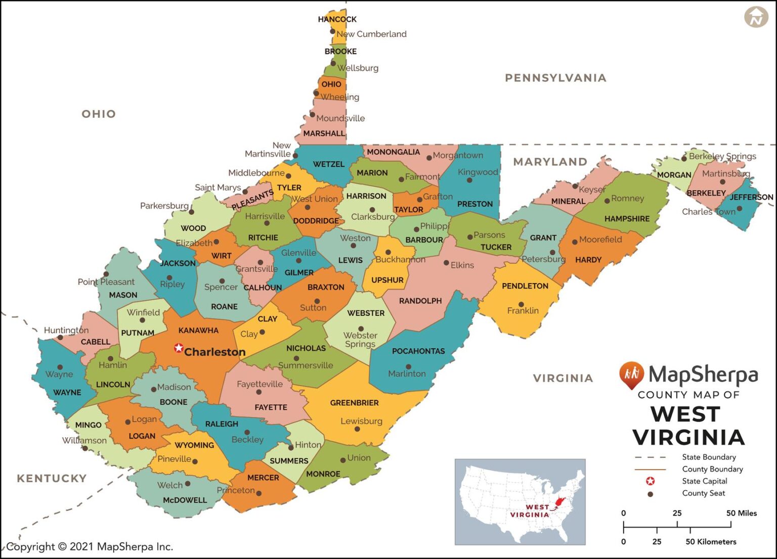 West Virginia Counties Map By Mapsherpa The Map Shop 8904
