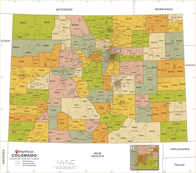 Colorado ZIP Code Map with Counties by MapSherpa - The Map Shop