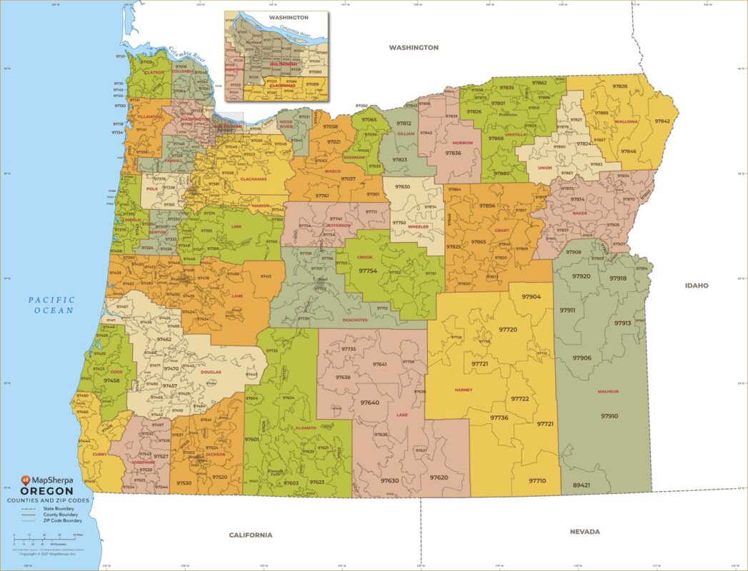 Oregon ZIP Code Map with Counties by MapSherpa The Map Shop