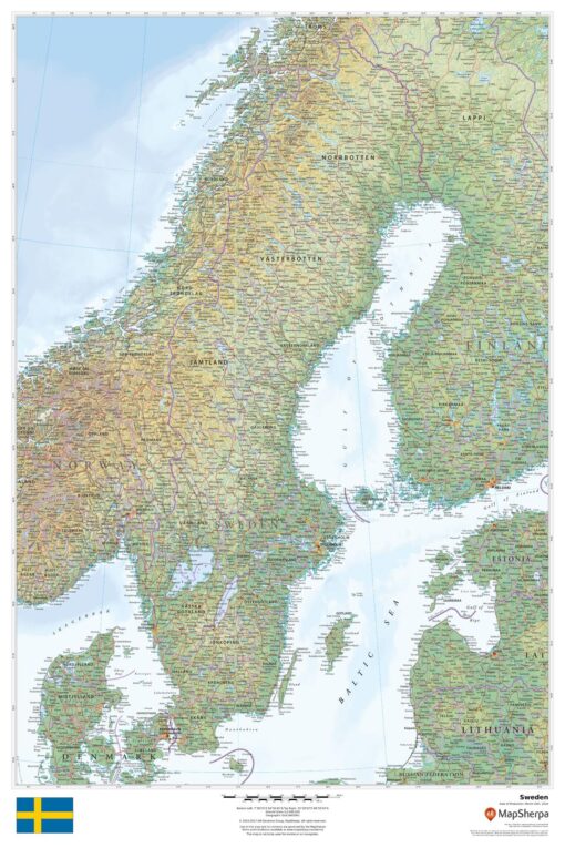 Sweden Wall Map by MapSherpa