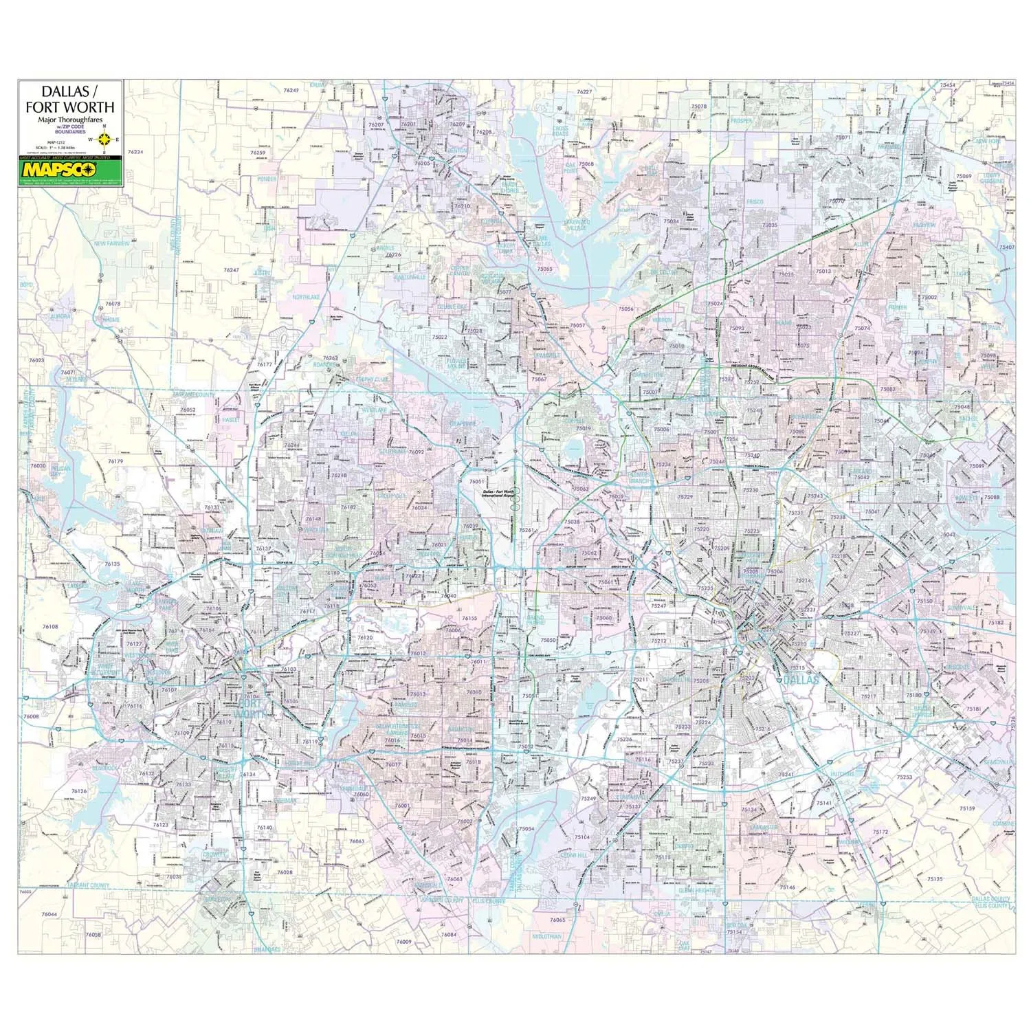 Dallas-Fort Worth, TX Major Thoroughfares Wall Map by Kappa - The Map Shop