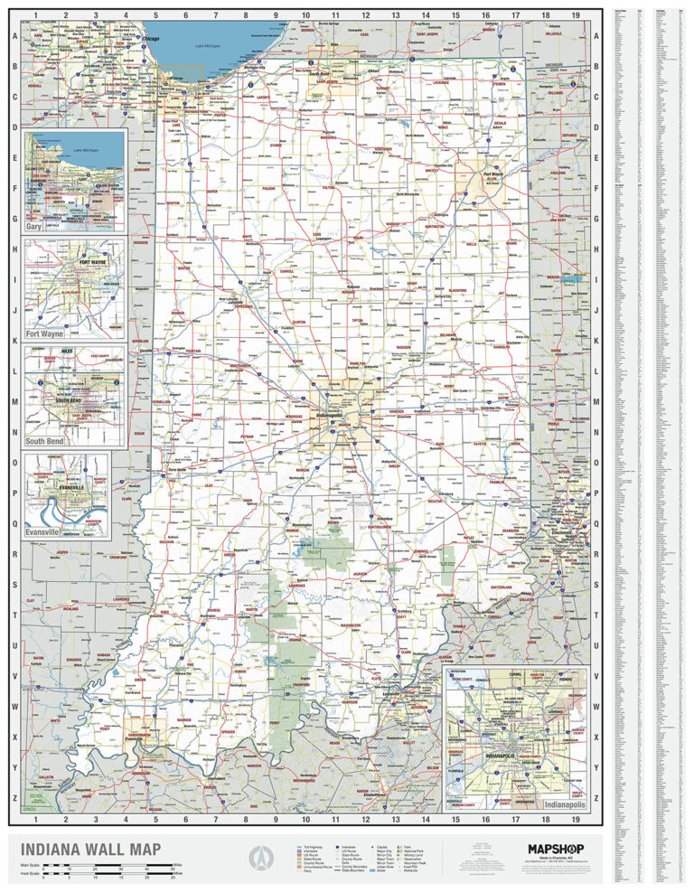 Indiana State Wall Map by MapShop - The Map Shop