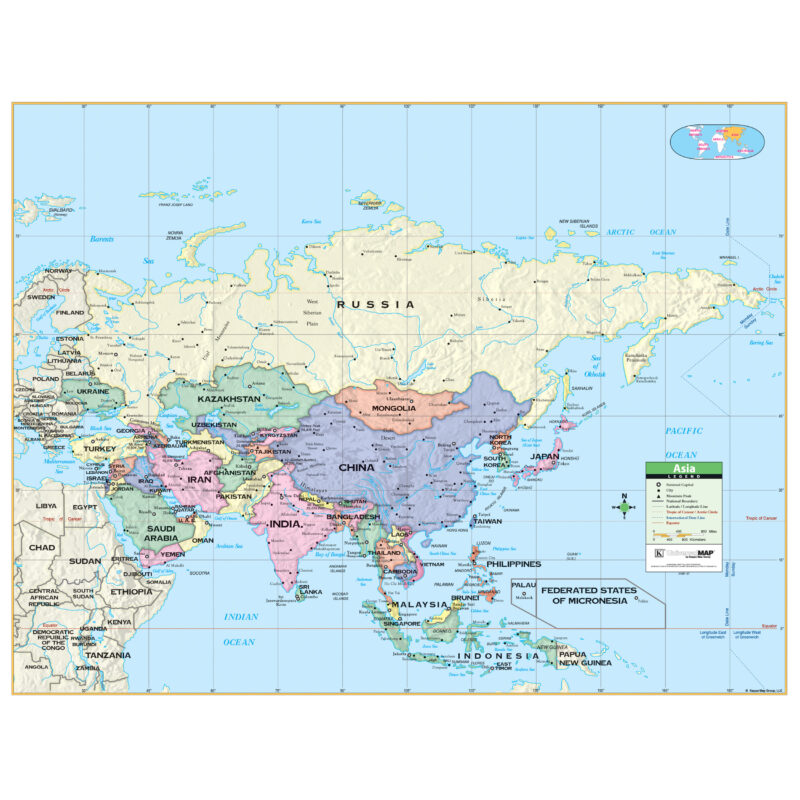 Asia Primary Wall Map by Kappa - The Map Shop