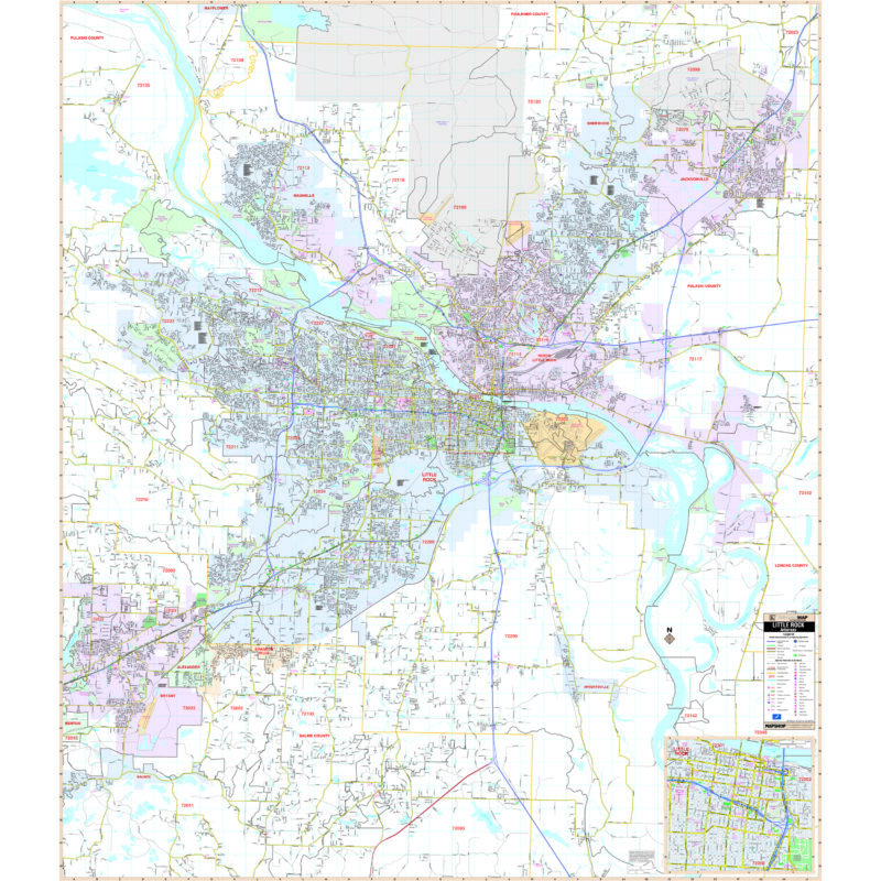 Little Rock, AR Wall Map by Kappa - The Map Shop