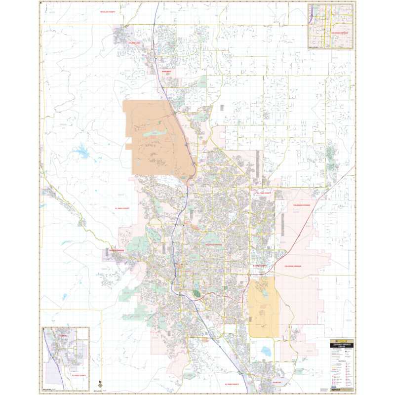 Colorado Springs, CO Wall Map by Kappa - The Map Shop