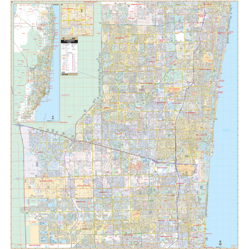 Fort Lauderdale & Broward County, FL Wall Map by Kappa - The Map Shop