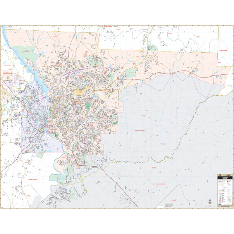 Columbus, GA & Phenix City, AL Wall Map by Kappa - The Map Shop