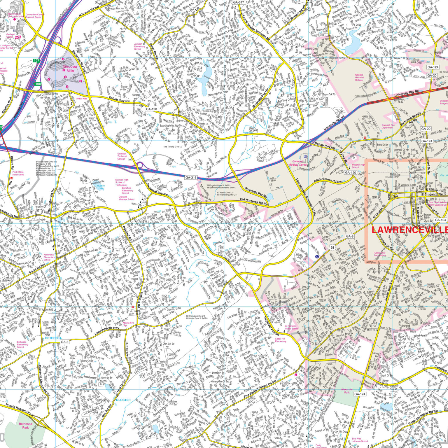 Gwinnett County, GA Wall Map by Kappa - The Map Shop