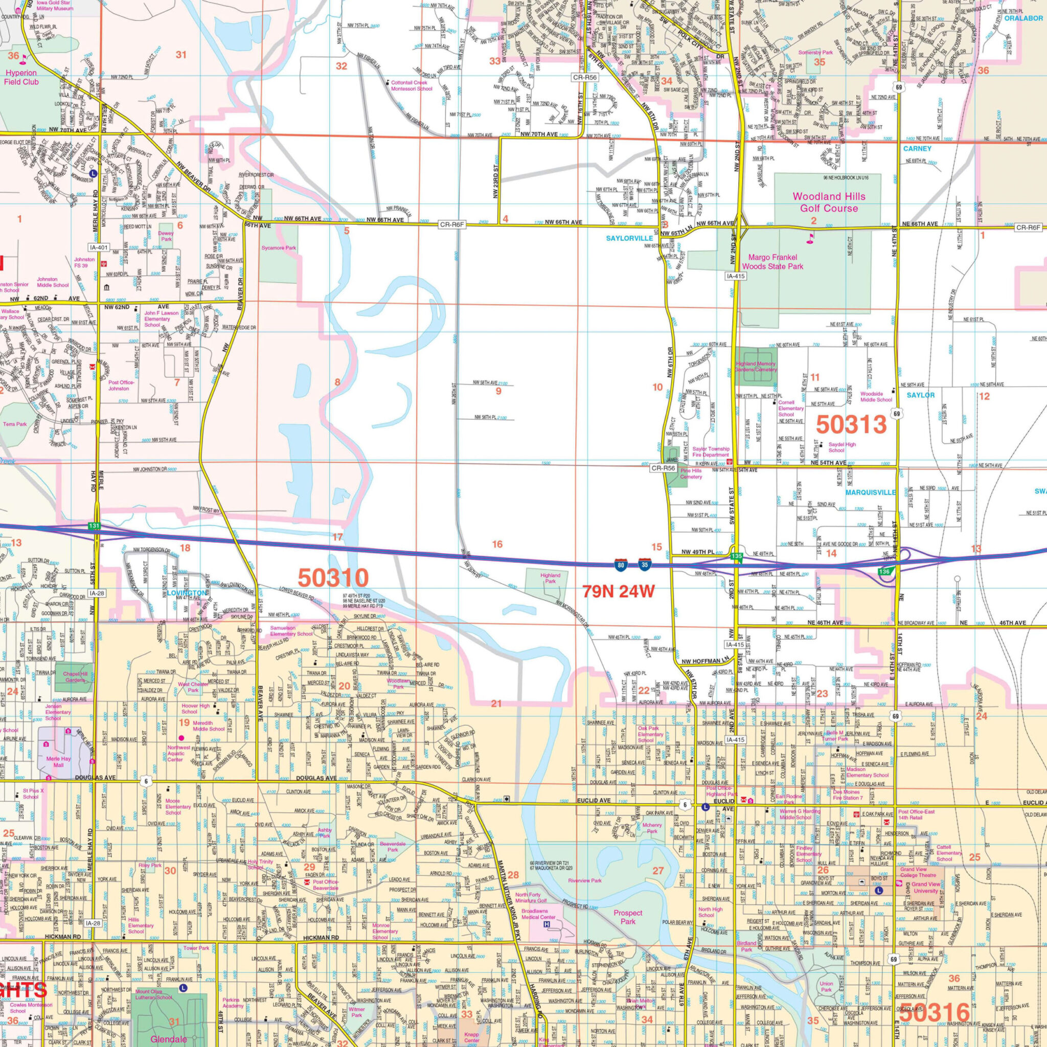 Des Moines, IA Wall Map by Kappa - The Map Shop