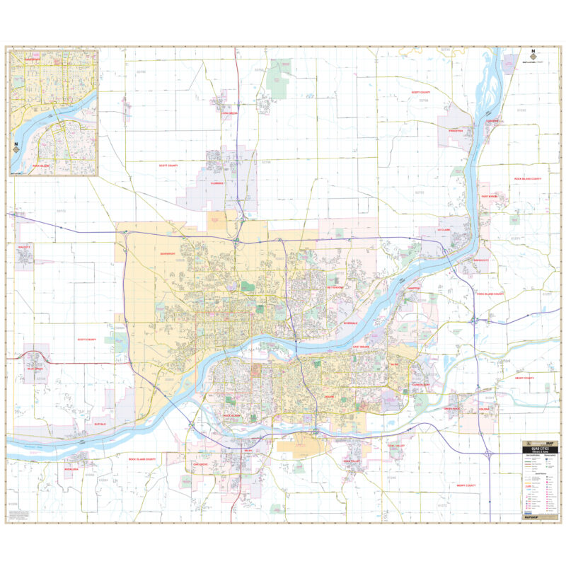 Quad Cities, IA Wall Map by Kappa - The Map Shop