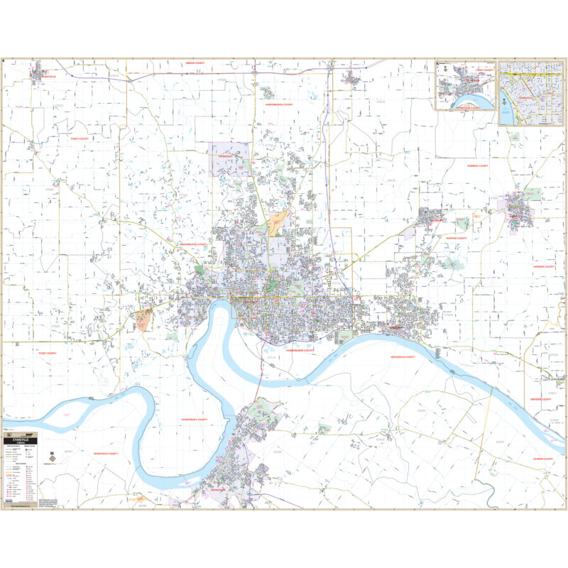 Evansville, IN Wall Map by Kappa - The Map Shop