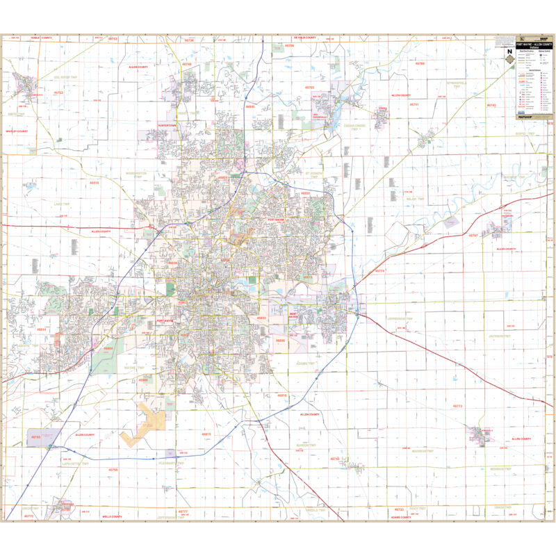 Fort Wayne & Allen County, IN Wall Map by Kappa - The Map Shop