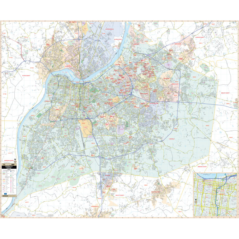 Louisville & Jefferson County, KY Wall Map by Kappa - The Map Shop