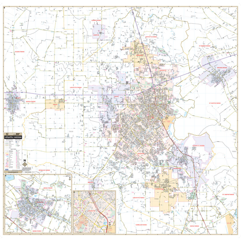 Lafayette, LA Wall Map by Kappa - The Map Shop