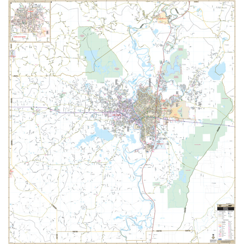 Monroe & Ouachita Parish, Louisiana Wall Map by Kappa - The Map Shop