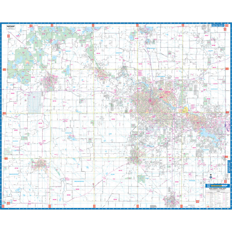 Ann Arbor & Washtenaw, MI Wall Map by Kappa - The Map Shop