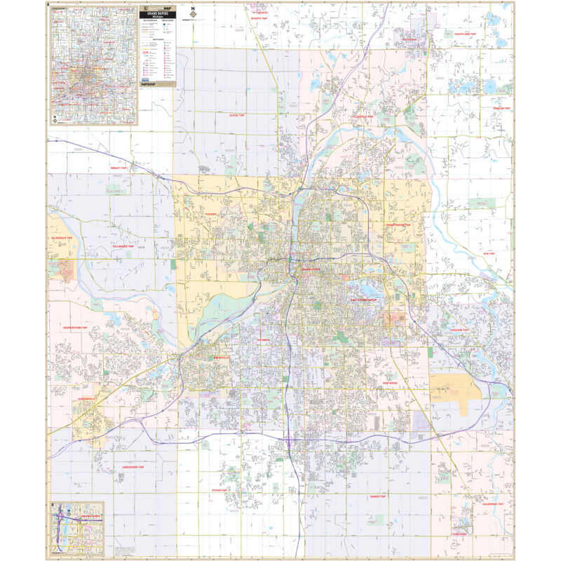 Grand Rapids, MI Wall Map by Kappa - The Map Shop