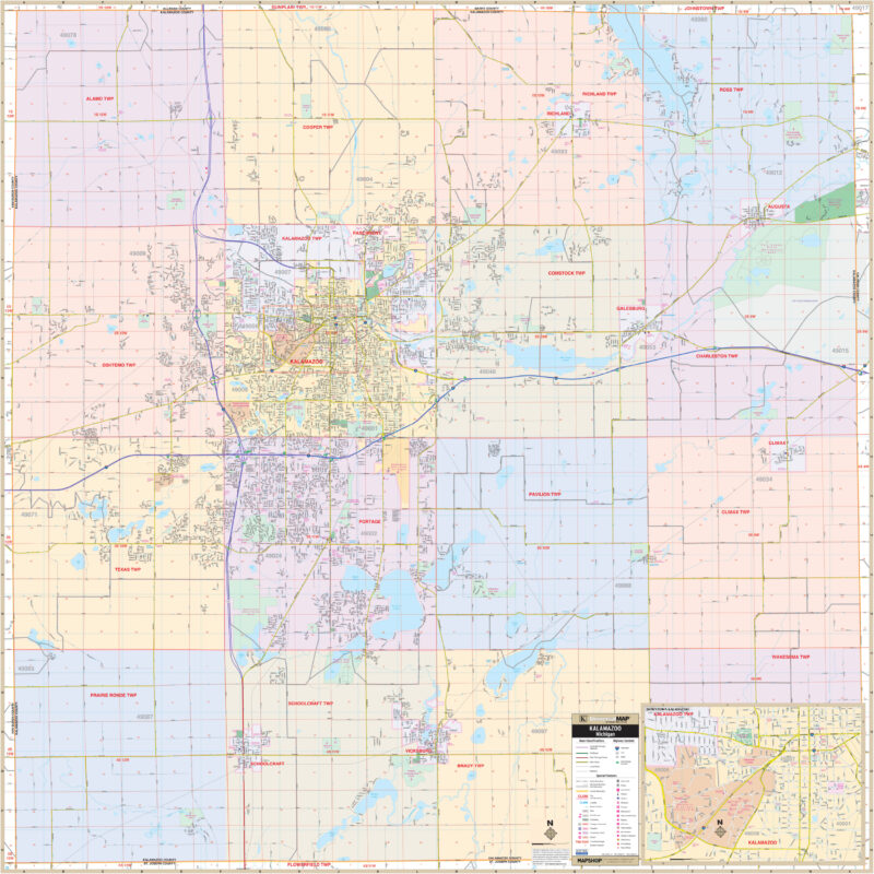 Kalamazoo County, MI Wall Map by Kappa - The Map Shop