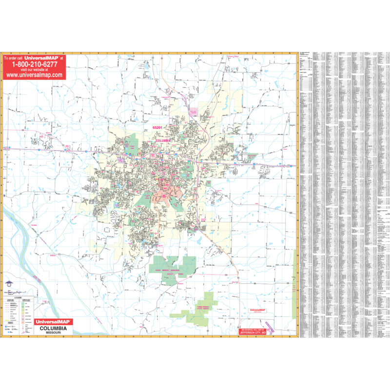 Columbia MO Wall Map By Kappa The Map Shop   KA C MO COLUMBIA 800x800 