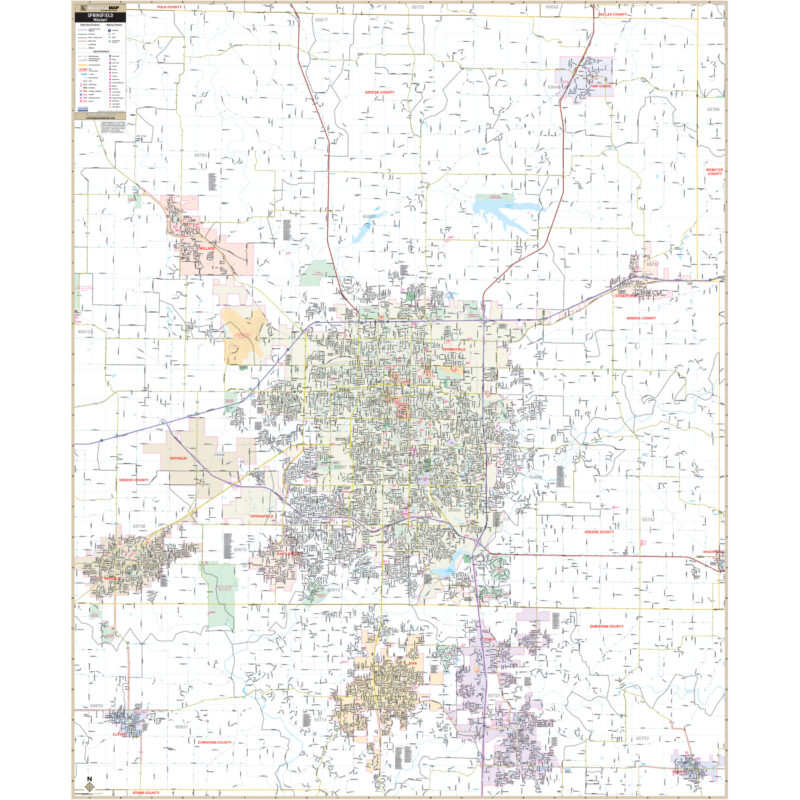 Springfield, MO Wall Map by Kappa - The Map Shop