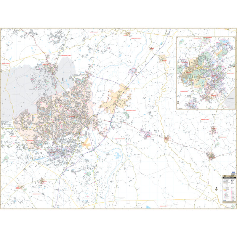 Fayetteville & Cumberland County, NC Wall Map by Kappa - The Map Shop