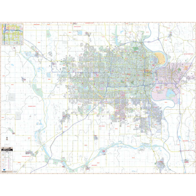 Omaha, NE & Council Bluffs, IA Wall Map by Kappa - The Map Shop