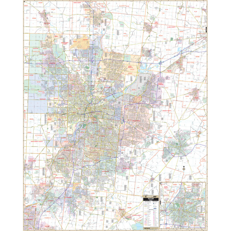 Dayton, OH Wall Map by Kappa - The Map Shop