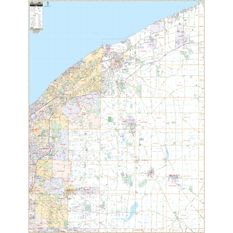 Lake & Geauga Counties, OH Wall Map by Kappa - The Map Shop