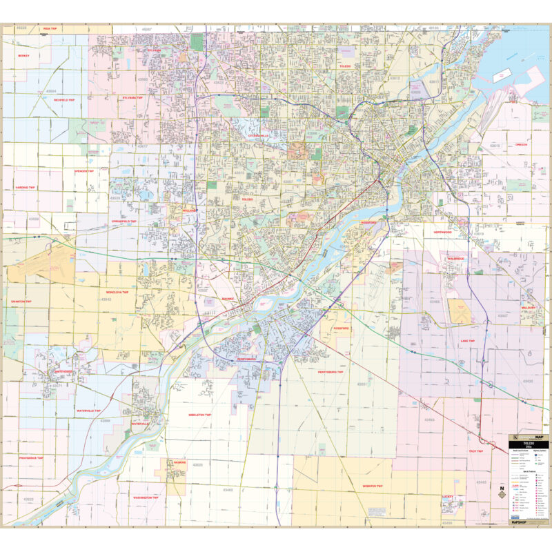 Toledo, OH Wall Map by Kappa - The Map Shop