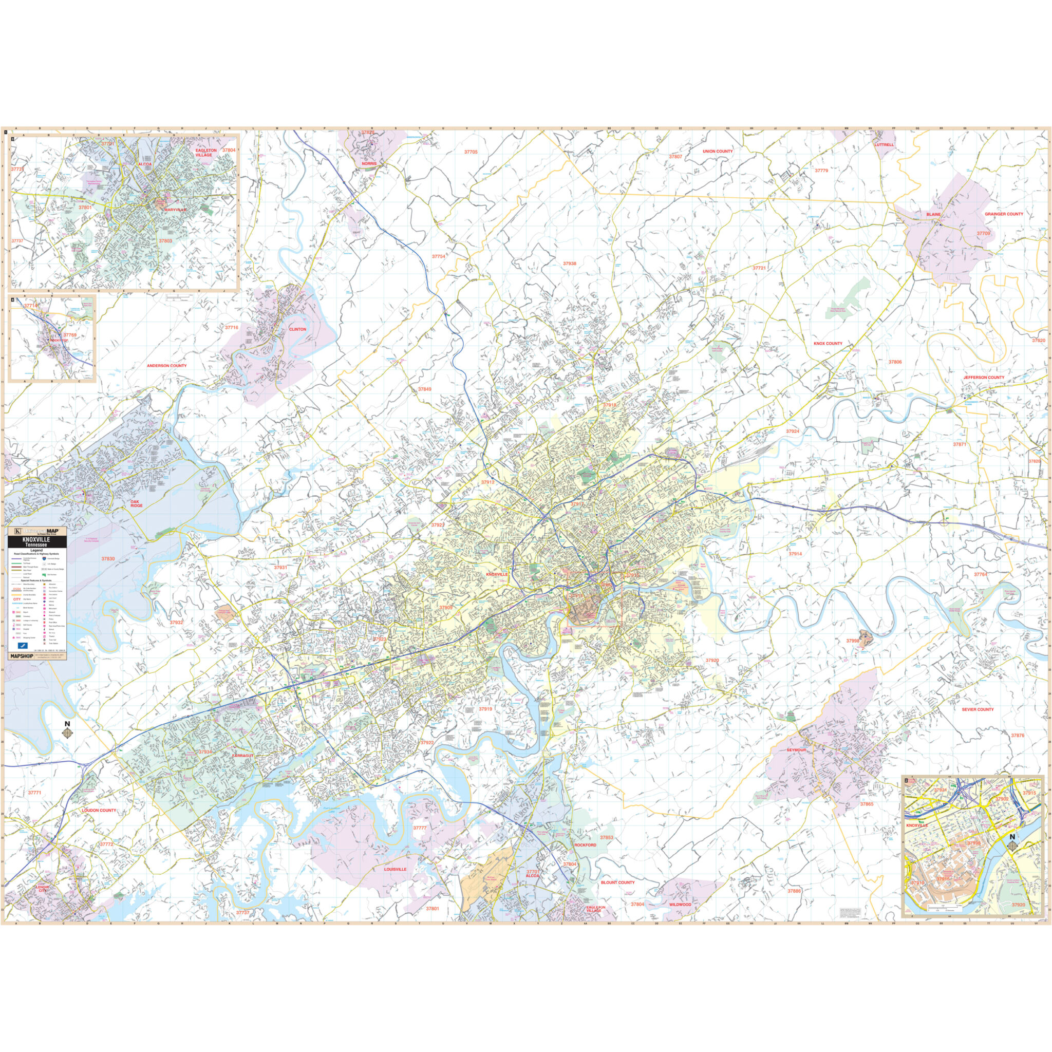 Knoxville TN Wall Map By Kappa The Map Shop   KA C TN KNOXVILLE 2048x2048 