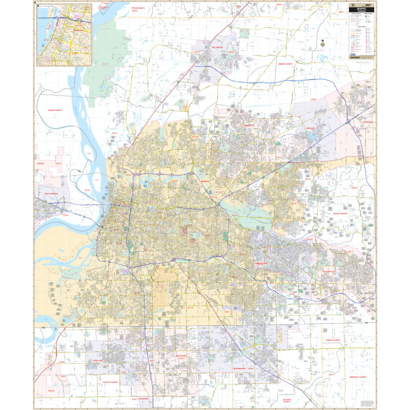 Memphis & Shelby County, TN Wall Map by Kappa - The Map Shop