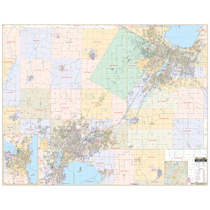 Green Bay & Appleton Fox Cities, WI Wall Map by Kappa - The Map Shop