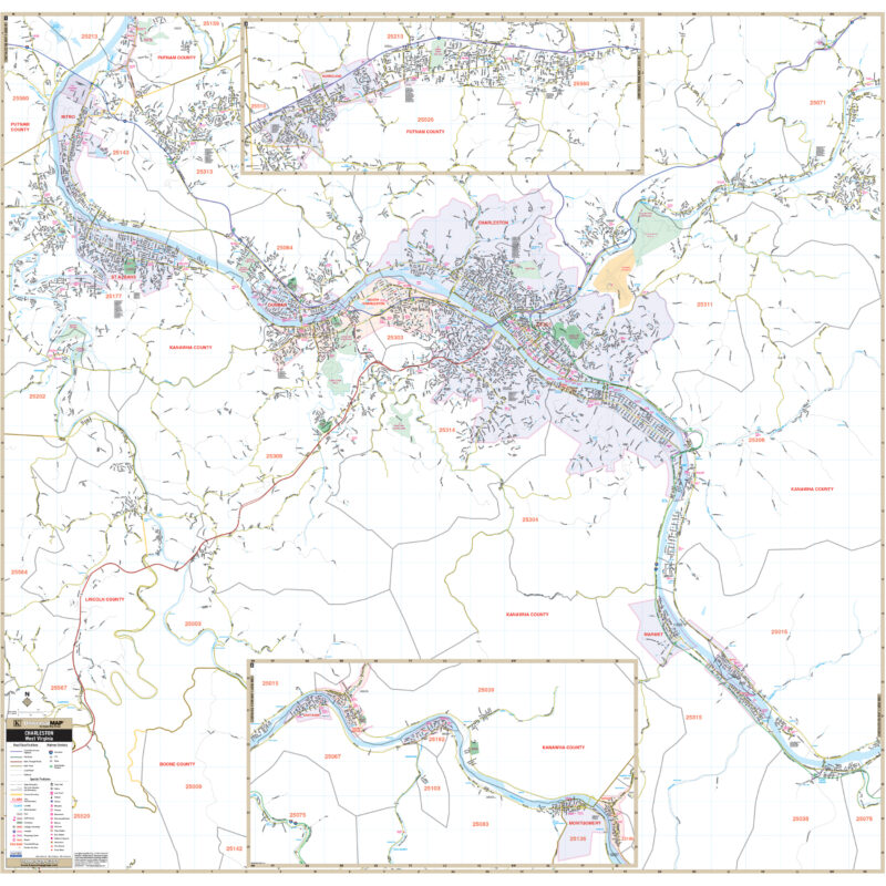 Charleston, WV Wall Map by Kappa - The Map Shop